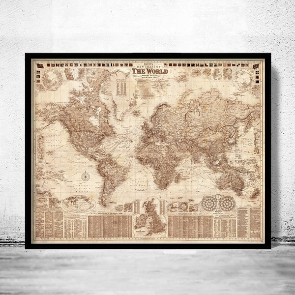 Beautiful World Map Vintage Atlas 1908 Mercator projection SEPIA | World Map Gift World Map Print | Vintage World Map | World Map Wall Art