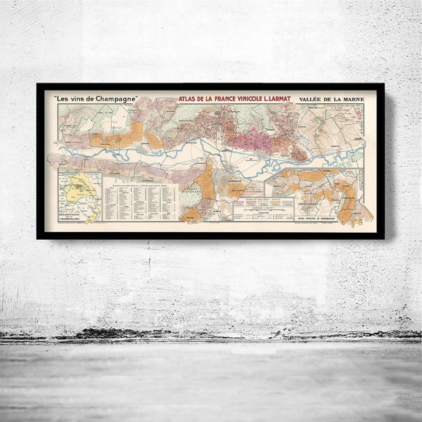 Old France Wine Chart Champagne Carte Vinicole de La Champagne 1944 | Vintage Poster Wall Art Print | Wall Map Print | Old Map Print