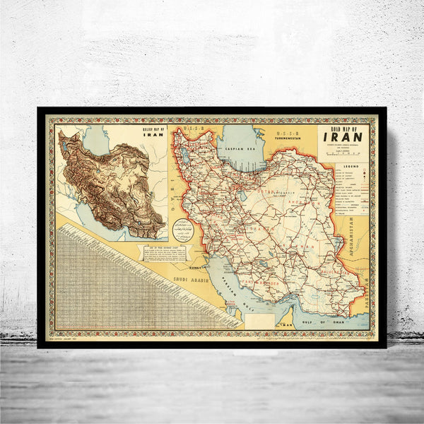 Old Map of Iran Road Map Vintage Map of Iran| Vintage Poster Wall Art Print | Wall Map Print | Old Map Print | Map Gift | Anniversary gift