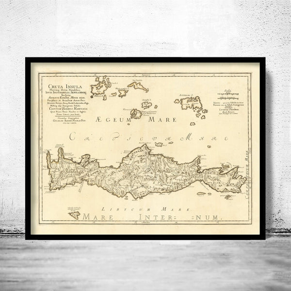 Old Map of Crete Island Greece Creta 1677 | Vintage Poster Wall Art Print | Wall Map Print | Old Map Print | Map Gift | Anniversary gift