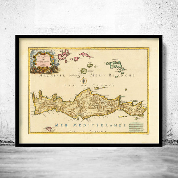 Old Map of Crete Island Gozzi, Santorini, Stampalia, Nio Greece Creta 1670 | Vintage Poster Wall Art Print | Wall Map Print | Old Map Print