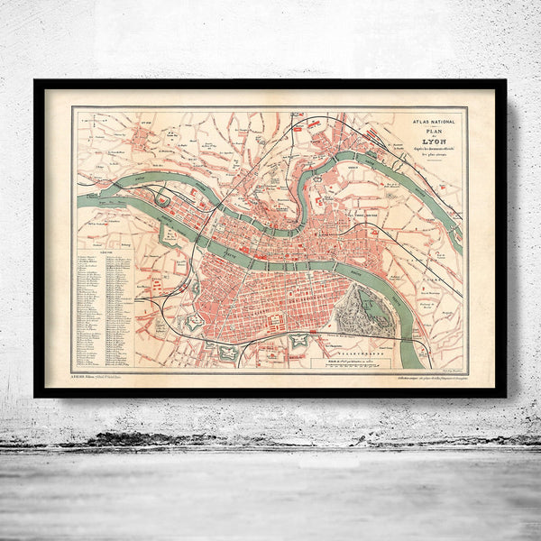 Old Map of Lyon France 1890 Vintage Map Lyon | Vintage Poster Wall Art Print | Wall Map Print | Old Map Print | Map Gift | Anniversary gift