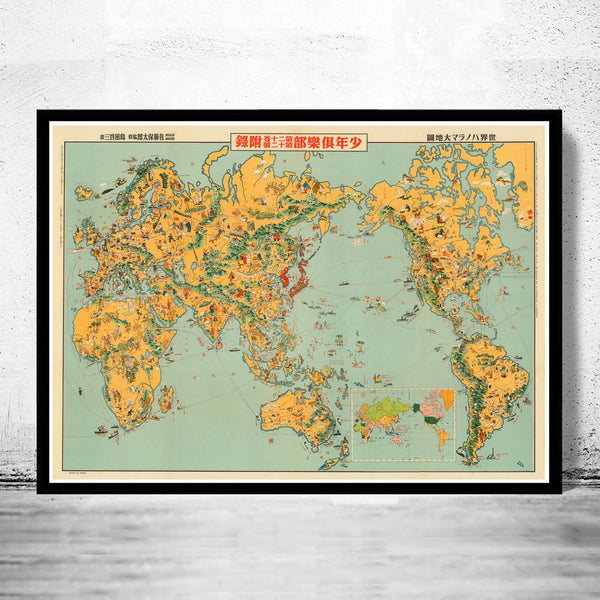 Old Japanese World Map | World Map Gift World Map Print | Vintage World Map | World Map Wall Art | Map Gift | Anniversary gift