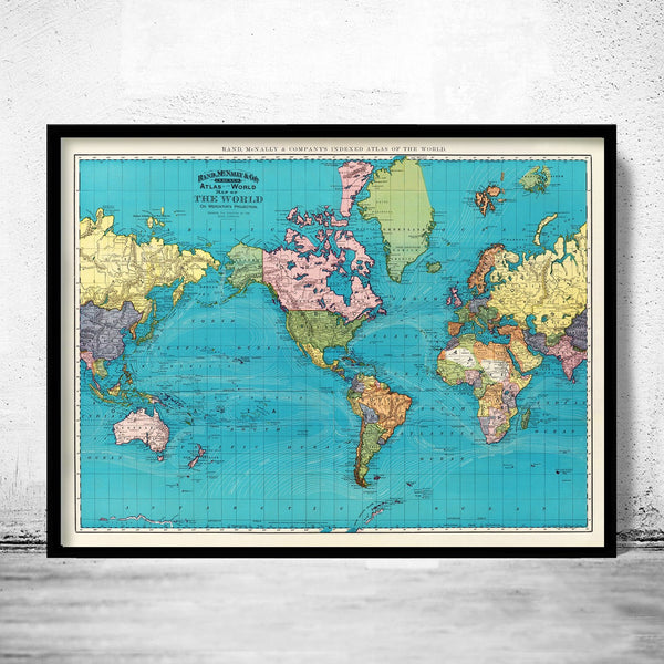 Old World Map 1897 Mercator Projection Vintage World Map | World Map Gift World Map Print | Vintage World Map | World Map Wall Art