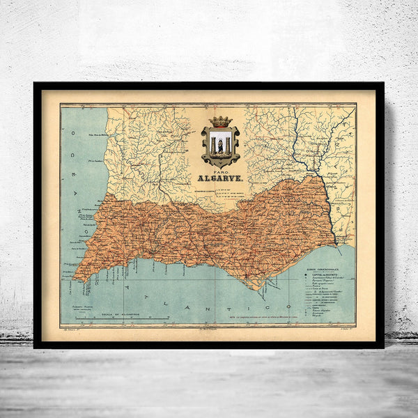 Old Map of Algarve Portugal 1920 Vintage Map| Vintage Poster Wall Art Print | Vintage Map of Algarve Wall Map Print | Old Map Print