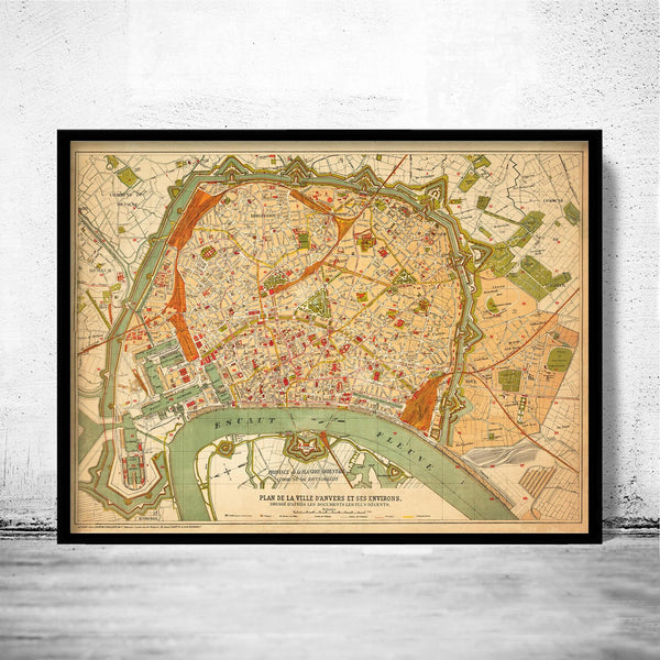 Old Map of Antwerp Belgium 1910 Anvers Vintage Map | Vintage Poster Wall Art Print | Wall Map Print | Old Map Print | Map Gift