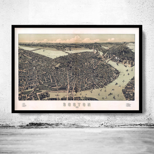 Old Map of Boston Panoramic View Massachusetts 1899 Vintage Map | Vintage Poster Wall Art Print | | Map Gift | Anniversary gift