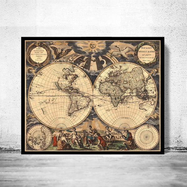 Old Map of The World 1666 Old Map of The World | World Map Gift World Map Print | Vintage World Map | World Map Wall Art | Map Gift