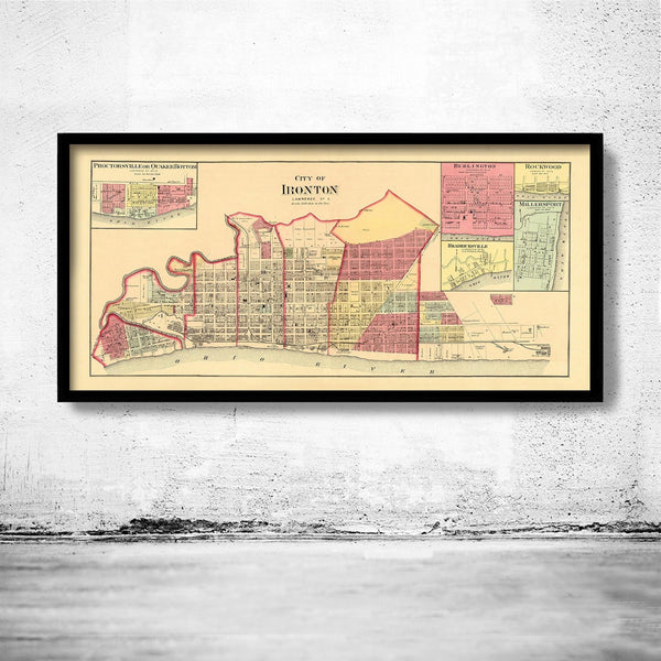 Old map of Ironton Ohio 1877 Vintage Map | Vintage Poster Wall Art Print | Wall Map Print | Old Map Print | Map Gift | Anniversary gift