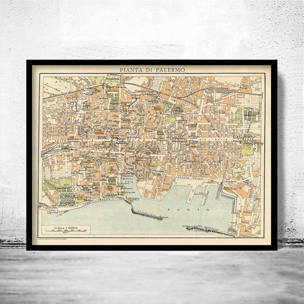 Old Map of Palermo Italy Italia 1930 Vintage MAp| Vintage Poster Wall Art Print | Wall Map Print | Old Map Print | Map Gift