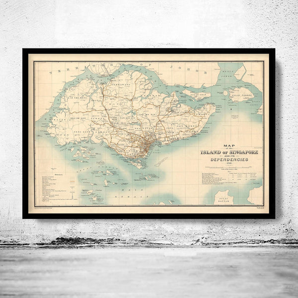 Old Map of Singapore Island 1911 Vintage Map | Vintage Poster Wall Art Print | Wall Map Print | Old Map Print | Map Gift | Anniversary gift