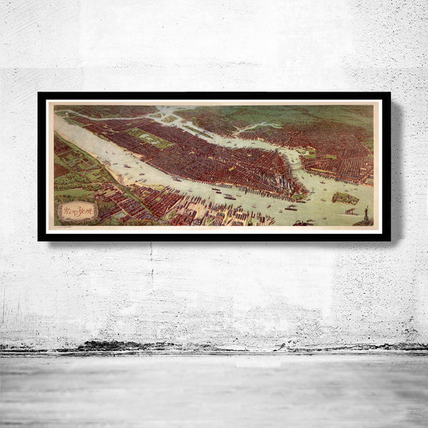 Vintage New York Panoramic View 1900 | Vintage Poster Wall Art Print | | Map Gift | Anniversary gift | Housewarming Gift