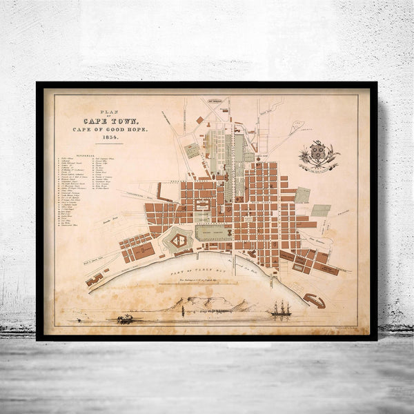 Old Map of Cape Town South Africa 1854 Kaapstad Vintage Map | Vintage Poster Wall Art Print | Wall Map Print | Old Map Print | Map Gift