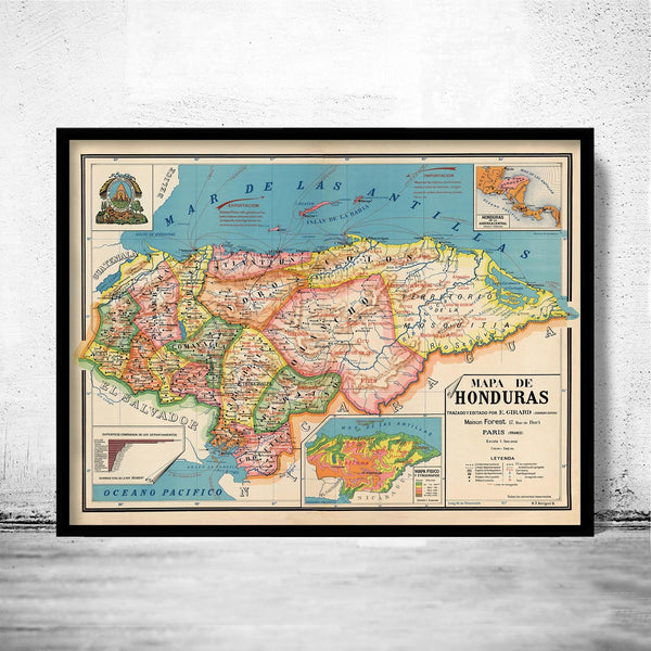 Old Map of Honduras 1929 Vintage Map | Vintage Poster Wall Art Print | Wall Map Print | Old Map Print | Map Gift | Anniversary gift