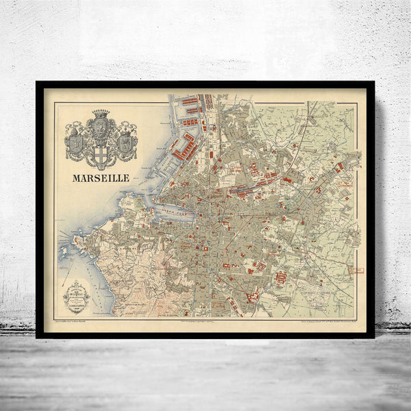 Old Map of Marseille France 1894 Vintage Map | Vintage Poster Wall Art Print | Wall Map Print | Old Map Print | Map Gift | Anniversary gift