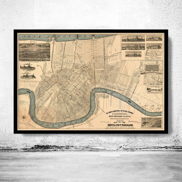 Old Map of New Orleans 1884 Vintage Map | Vintage Poster Wall Art Print | Wall Map Print | Old Map Print | Map Gift | Anniversary gift