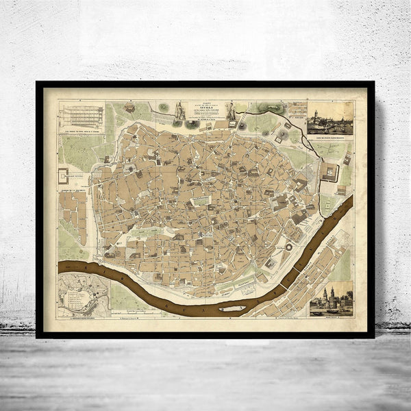 Old Map of Seville Sevilla Spain 1848 Vintage Map | Vintage Poster Wall Art Print | Map Gift | Anniversary gift | Housewarming Gift