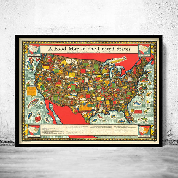 Food Map of the United States Vintage Map 1932 Vintage Poster | Vintage Poster Wall Art Print | Wall Map Print | | Map Gift