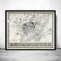 Old Map of Munich Munchen with gravures, Germany Deutshland 1844 Vintage | Vintage Poster Wall Art Print | Wall Map Print | Old Map Print