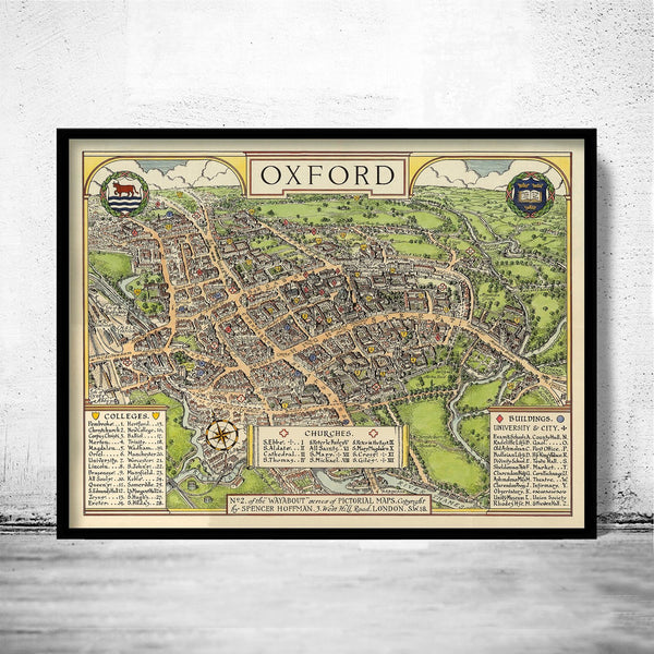 Old Map of Oxford England 1936 Vintage Map | Vintage Poster Wall Art Print | Wall Map Print | Old Map Print | Map Gift | Anniversary gift