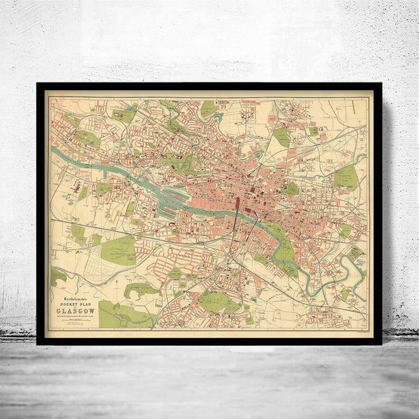 Old Map of Glasgow Scotland 1917 Vintage Map | Vintage Poster Wall Art Print | Wall Map Print | Old Map Print | Map Gift | Anniversary gift