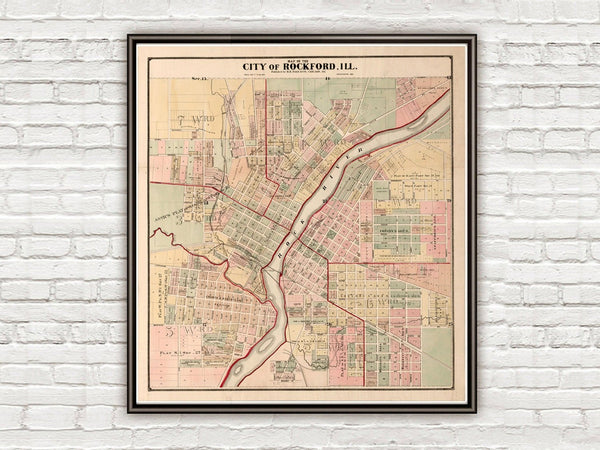 Old map of Rockford Illinois 1886 | Vintage Poster Wall Art Print | Wall Map Print | Old Map Print | Map Gift | Anniversary gift