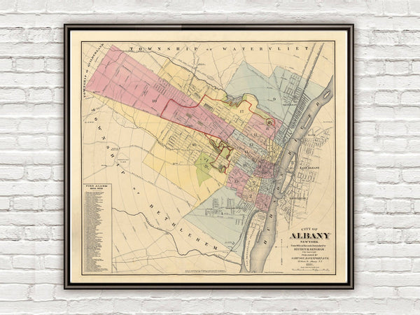 Old map of Albany New York Old Map 1881 | Vintage Poster Wall Art Print | Wall Map Print | Old Map Print | Map Gift | Anniversary gift