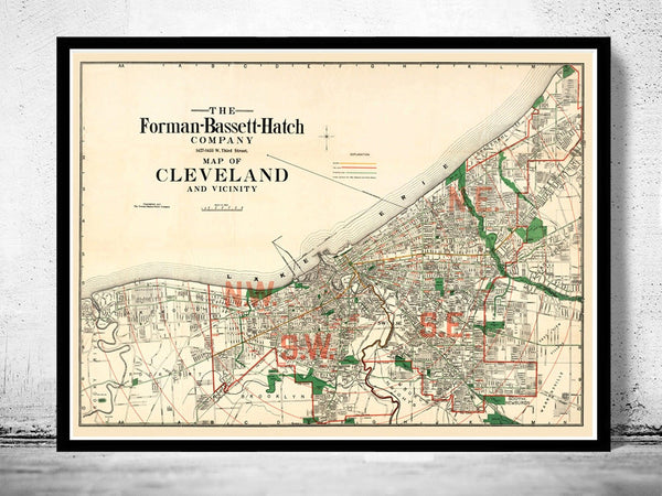 Old Map of Cleveland and Suburbs 1912 Vintage Map | Vintage Poster Wall Art Print | Wall Map Print | Old Map Print | Map Gift