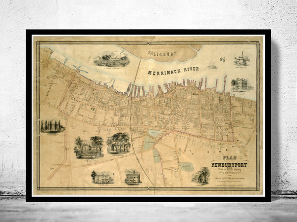 Old Map of NewburyPort, Massachusetts Vintage 1851 | Vintage Poster Wall Art Print | Wall Map Print | Old Map Print | Map Gift