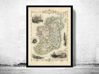 Old Map of Ireland 1851 Beautiful Map of Ireland with gravures Vintage Map | Vintage Poster Wall Art Print | Wall Map Print | | Map Gift