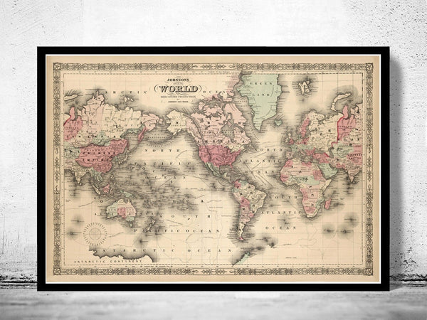 Old World Map Atlas Vintage World Map 1864 Mercator projection | World Map Gift World Map Print | Vintage World Map | World Map Wall Art