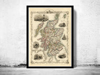 Old Map of Scotland 1851 Vintage Look Vintage Map | Vintage Poster Wall Art Print | Wall Map Print | Old Map Print | Map Gift