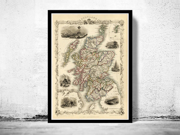 Old Map of Scotland 1851 Vintage Look Vintage Map | Vintage Poster Wall Art Print | Wall Map Print | Old Map Print | Map Gift