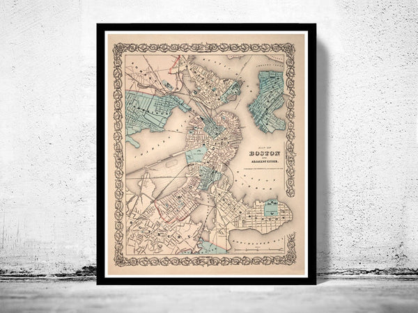 Old Map of Boston 1855 Massachusetts Vintage Map | Vintage Poster Wall Art Print | Wall Map Print | Old Map Print | Map Gift