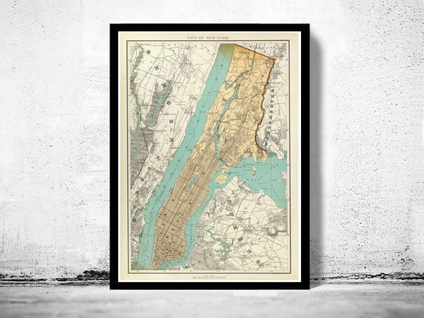 Old Map of New York 1895 Manhattan | Vintage Poster Wall Art Print | Wall Map Print | Old Map Print | Map Gift | Anniversary gift