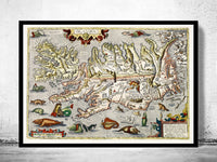 Old Map of Iceland islandia 1542 Island Sea Monsters Vintage Map | Vintage Poster Wall Art Print | Wall Map Print | Old Map Print