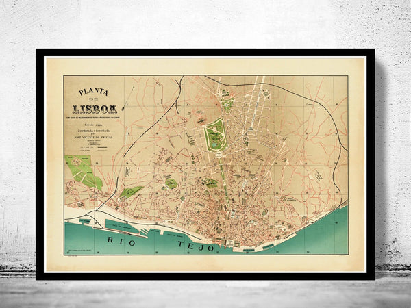 Old Map of Lisbon Portugal Mapa Antigo Lisboa 1890 Vintage Map | Vintage Poster Wall Art Print | Wall Map Print | Old Map Print | Map Gift