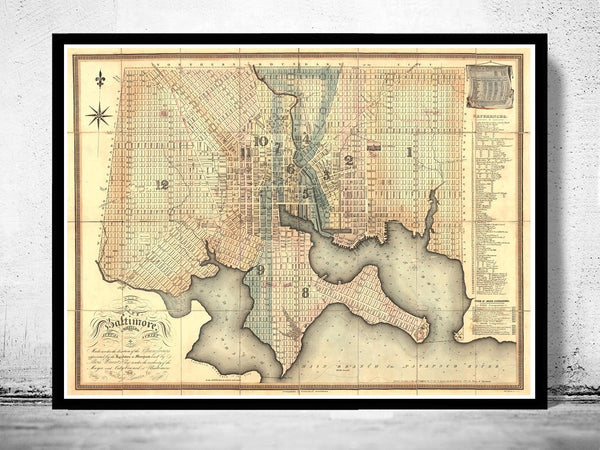 Old Map of Baltimore Old Map Maryland 1827 | Vintage Poster Wall Art Print | Wall Map Print | Old Map Print | Map Gift | Anniversary gift