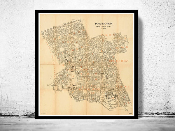 Old Map of Pompeii Italy 1909 Vintage Map | Vintage Poster Wall Art Print | Wall Map Print | Old Map Print | Map Gift | Anniversary gift