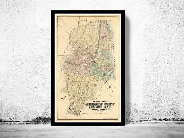 Old Map of Jersey City and Hoboken Hudson County 1882 Vintage Map | Vintage Poster Wall Art Print | Wall Map Print | Old Map Print