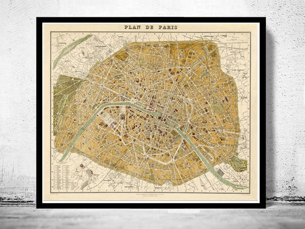 Old Map of Paris 1889 France Vintage Paris Plan | Vintage Poster Wall Art Print | Wall Map Print | Old Map Print | Map Gift