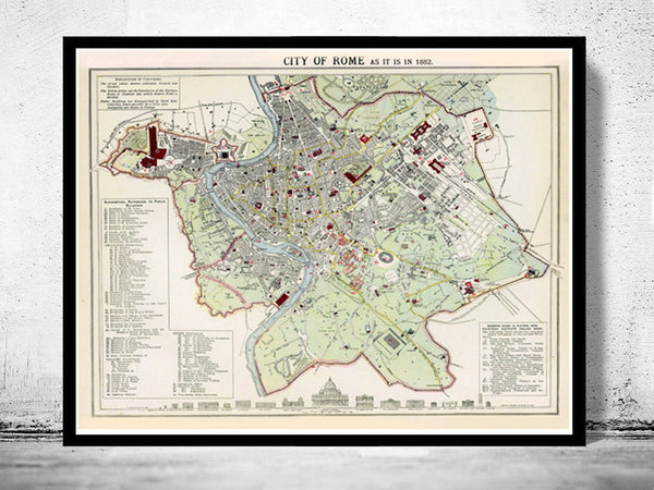 Old Map of Rome Italy 1883 Vintage Map of Rome | Vintage Poster Wall Art Print | Wall Map Print | Old Map Print | Map Gift