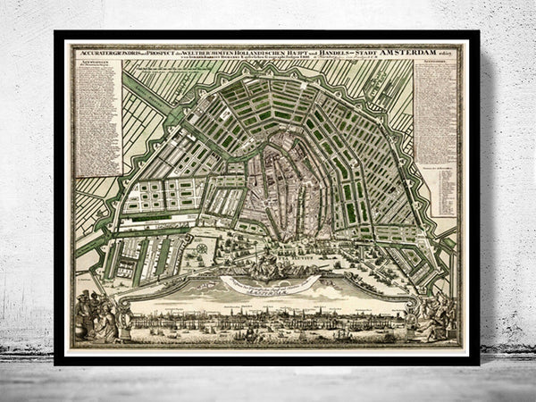 Old Map of Amsterdam Netherlands 1727 Vintage Map | Vintage Poster Wall Art Print | Wall Map Print | Old Map Print | Map Gift