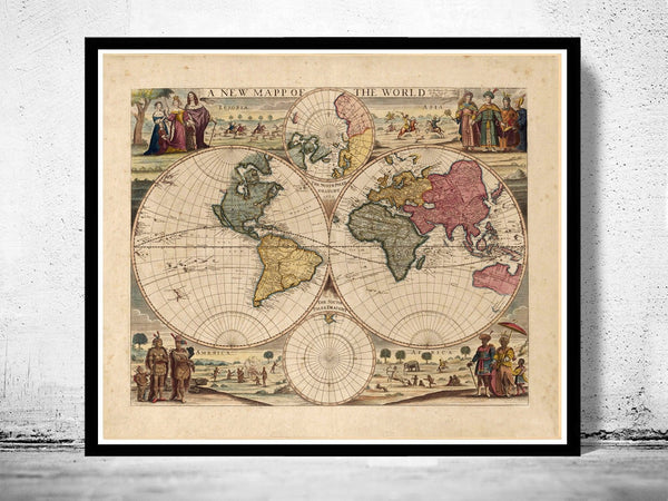 Old World Map 1686 Two Hemispheres Vintage World Map | World Map Gift World Map Print | Vintage World Map | World Map Wall Art | Map Gift