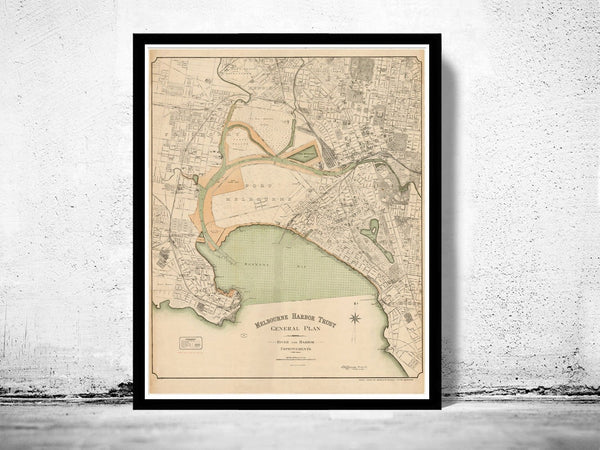 Vintage Map of Melbourne Port Harbour 1893 , Australia Oceania | Vintage Poster Wall Art Print | Wall Map Print | Old Map Print | Map Gift