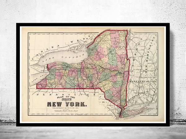 Old Map of New York State 1895 Vintage Map | Vintage Poster Wall Art Print | Wall Map Print | Old Map Print | Map Gift | Anniversary gift