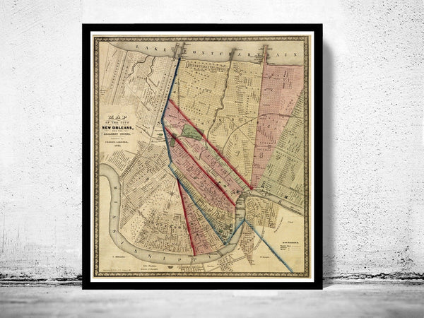 Old Map of New Orleans 1861 | Vintage Poster Wall Art Print | Wall Map Print | Old Map Print | Map Gift | Anniversary gift