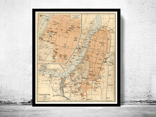 Old Map of Calcutta India 1914 Kolkata Vintage Map | Vintage Poster Wall Art Print | Wall Map Print | Old Map Print | Map Gift