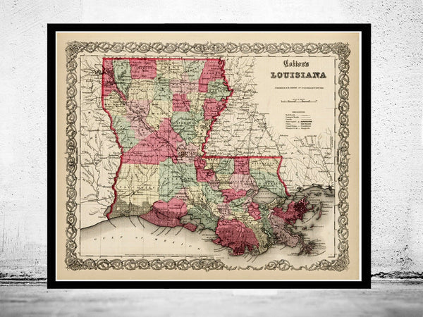 Old Map Louisiana State 1865 United States of America | Vintage Poster Wall Art Print | Wall Map Print | Old Map Print | Map Gift