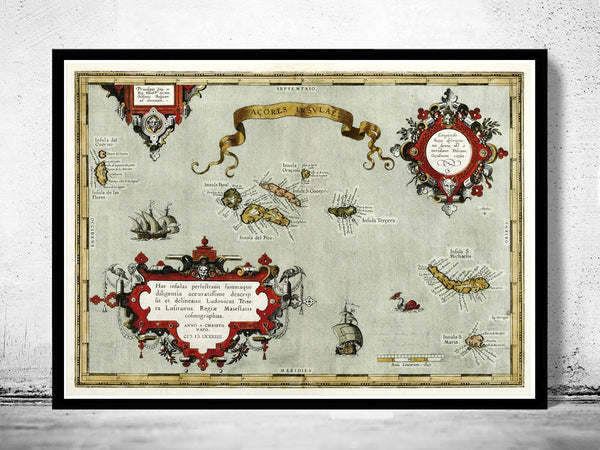 Old Map of Açores Azores Islands 1584 Vintage Map | Vintage Poster Wall Art Print | Wall Map Print | Old Map Print | Map Gift